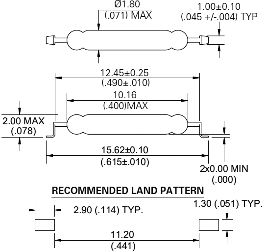 Reed switch; Range: 20÷25AT; Pswitch: 10W; Ø1.8x10.16mm; 500mA