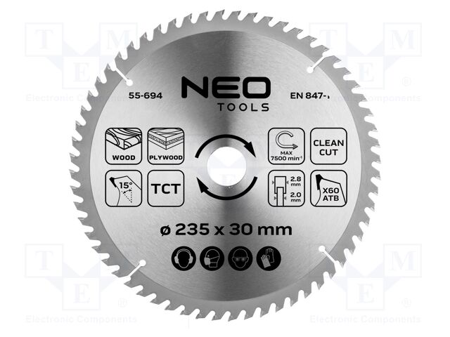 Circular saw; Ø: 235mm; Teeth: 60; cemented carbide; Øhole: 30mm