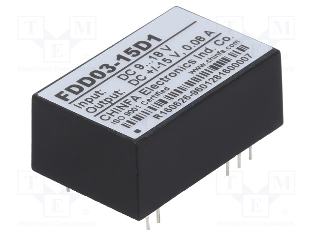 Converter: DC/DC; 2.5W; Uin: 9÷18V; Uout: 15VDC; Uout2: -15VDC
