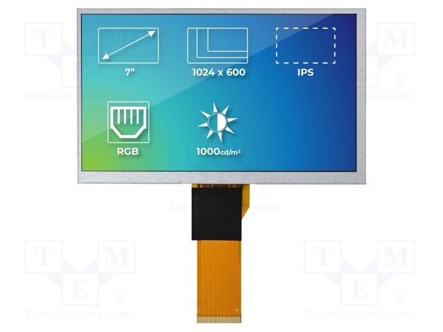 Display: TFT; 7"; 1024x600; Illumin: LED; Dim: 164.9x100x5.7mm
