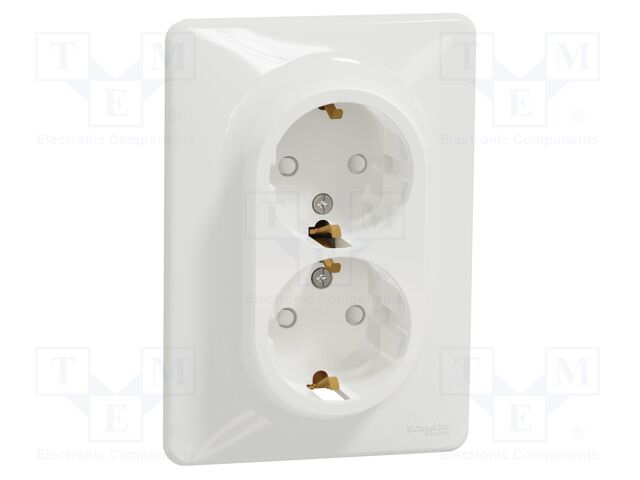Dual F-type socket (Schuko); 250VAC; IP44; white; Sedna; 2x 2P+PE