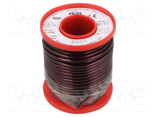 Coil wire; single coated enamelled; 3mm; 1kg; -65÷200°C; Core: Cu