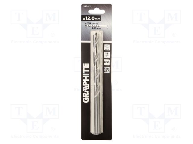 Drill bit; for metal; Ø: 12mm; L: 205mm; high speed steel