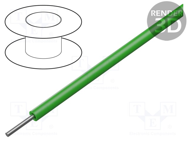 Wire; ThermoThin; solid; Cu; 36AWG; green; PFA; 600V; 305m