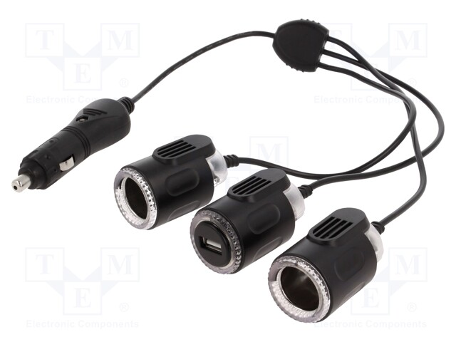 Automotive power supply; USB A socket,car lighter socket x2