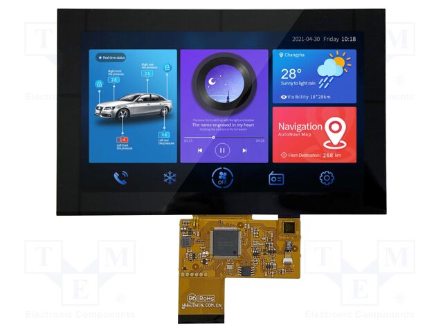 Display: TFT; 7"; 1024x600; Illumin: LED; 16MBFLASH; RGB; 250cd/m2