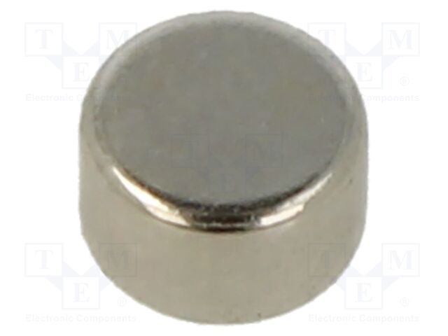 Magnet: permanent; NdFeB; 8N; Ø: 5mm; H: 3mm; Plating: nickel; disk