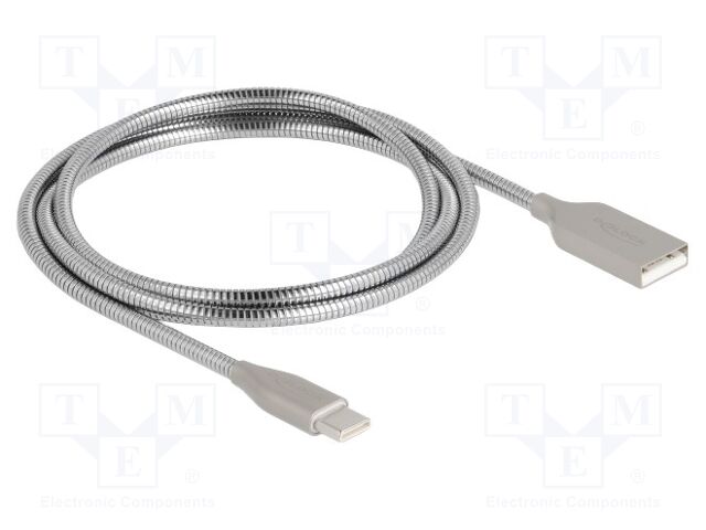 Cable; USB A plug,USB C plug; 1m; silver; 22AWG,28AWG; metal; 60W