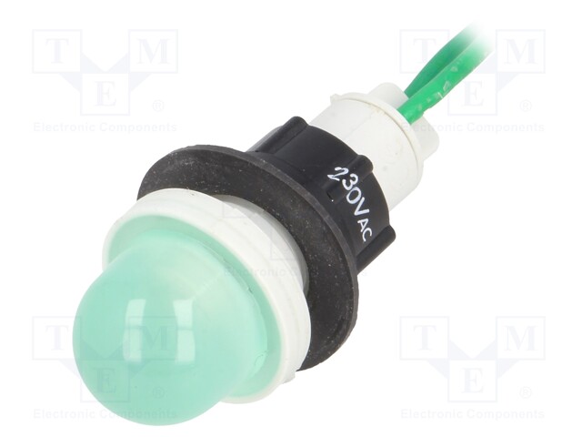 Indicator: LED; prominent; 230VAC; Cutout: Ø13mm; 300mm leads
