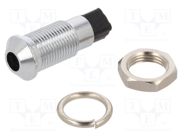 LED holder; 3mm; chromium; metal; convex; with plastic plug