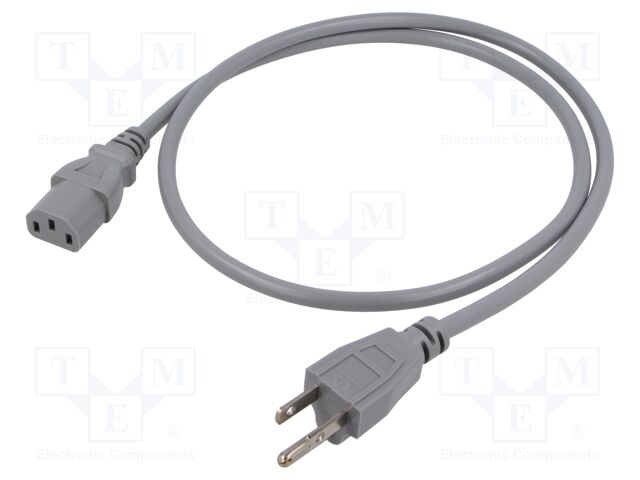 Cable; 3x0.75mm2; IEC C13 female,NEMA 5-15 (B) plug; PVC; 1m