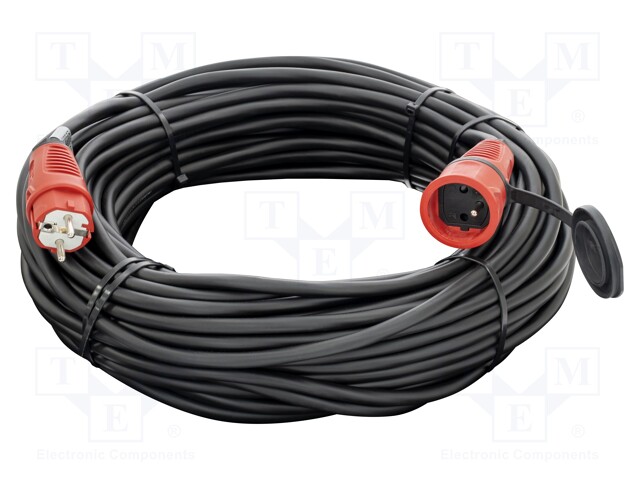 Extension lead; Sockets: 1; rubber; black; 3x2,5mm2; 40m; 16A