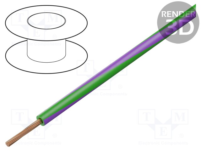 Wire; LgY; stranded; Cu; 1.5mm2; green-violet; PVC; 300/500V; 100m