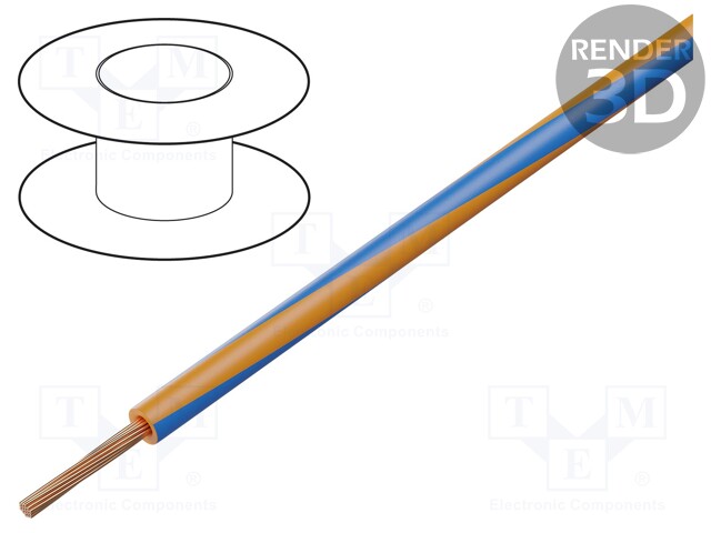 Wire; H07V2-K; stranded; Cu; 1.5mm2; 16AWG; PVC; orange-blue
