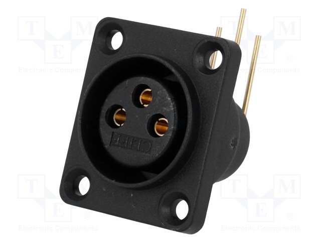 Socket; XLR; female; PIN: 3; angled 90°; sealed; THT; gold-plated; 5A