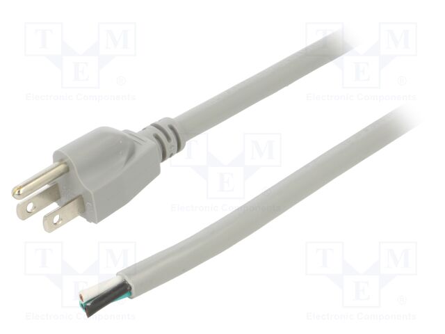 Cable; 3x14AWG; NEMA 5-15 (B) plug,wires; PVC; 3.5m; grey; 13A