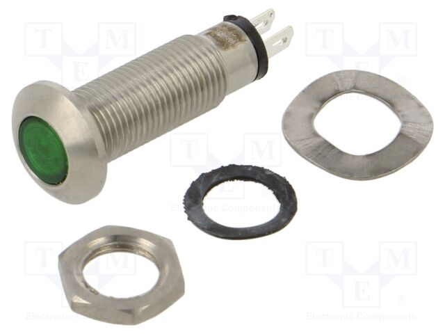 Indicator: LED; flat; 12÷28VDC; 12÷28VAC; Cutout: Ø8.1mm; IP67