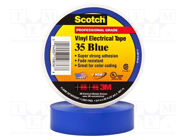 Tape: electrical insulating; W: 19mm; L: 20m; D: 0.178mm; blue; 225%