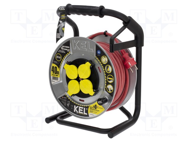 Extension lead; reel,with non-rotating sockets; Sockets: 4; red