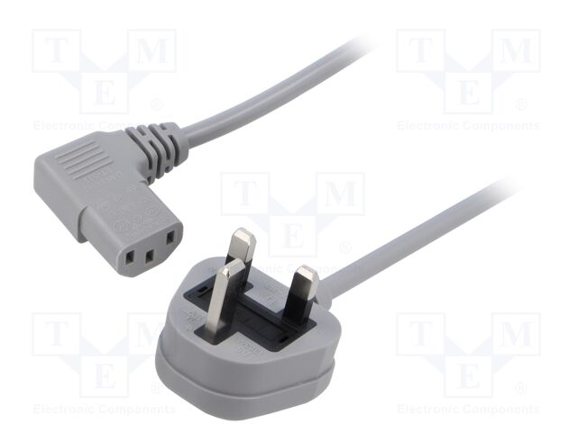 Cable; 3x0.75mm2; BS 1363 (G) plug,IEC C13 female 90°; PVC; 1.5m