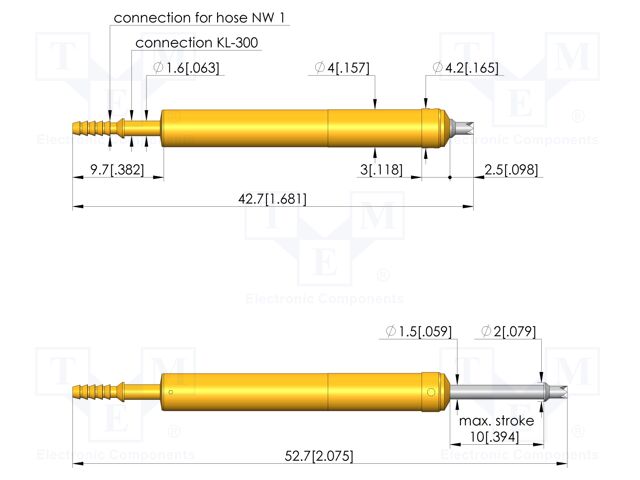 Test needle; Spring compression: 6mm; 10mm; 2A; steel; Ø: 1.3mm