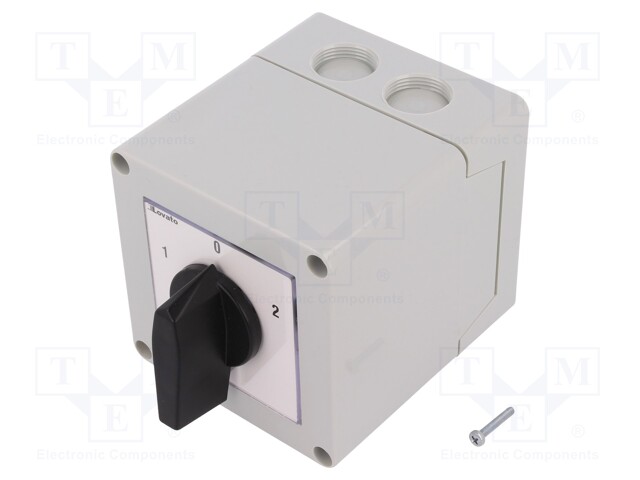 Switch: reversing cam switch; Stabl.pos: 3; 16A; 1-0-2; Poles: 3