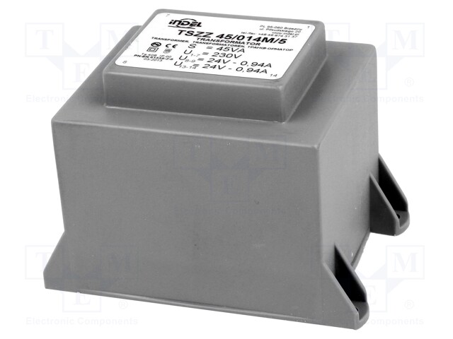 Transformer: encapsulated; 45VA; 230VAC; 24V; 24V; 0.93A; 0.93A