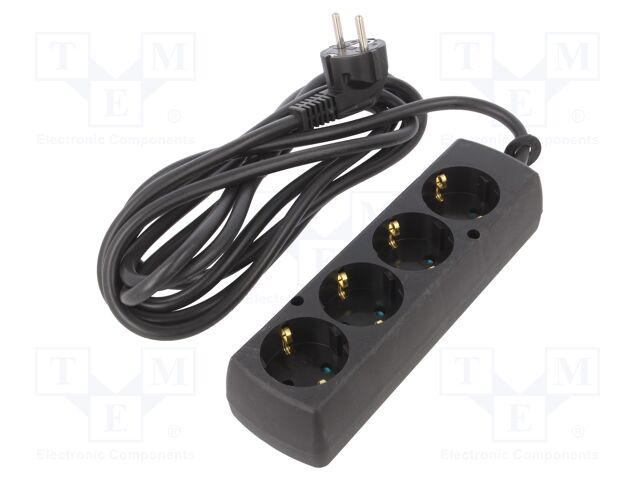 Extension lead; 3x1.5mm2; Schuko; Sockets: 4; PVC; black; Len: 3m