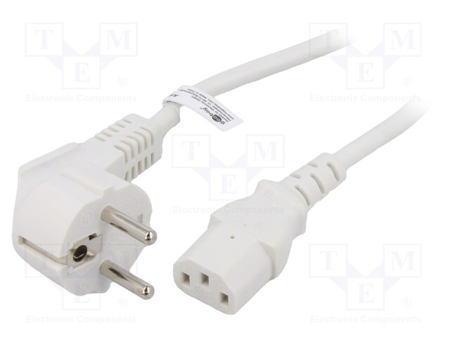 Cable; CEE 7/7 (E/F) plug angled,IEC C13 female; PVC; 2.5m; 10A
