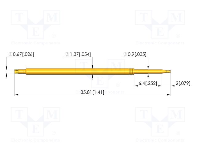 Test needle; Spring compression: 4.3mm; 6.35mm; 5A; steel; Ø: 0.5mm