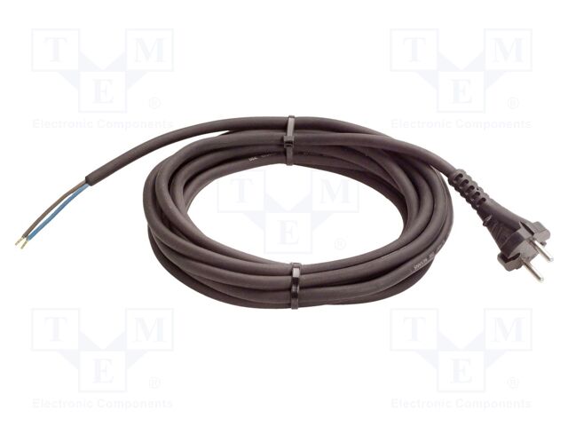 Cable; 2x1mm2; CEE 7/17 (C) plug,wires; rubber; 3m; black; 16A