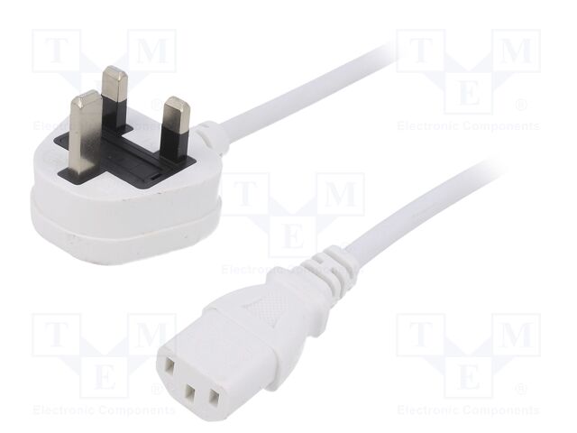 Cable; 3x1mm2; BS 1363 (G) plug,IEC C13 female; PVC; 5m; white; 3A