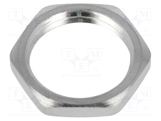 Nut; PG9; brass; nickel; D: 2.8mm; Spanner: 18mm; Thread: PG