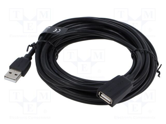 Cable; USB 2.0; USB A socket,USB A plug; nickel plated; 5m; black