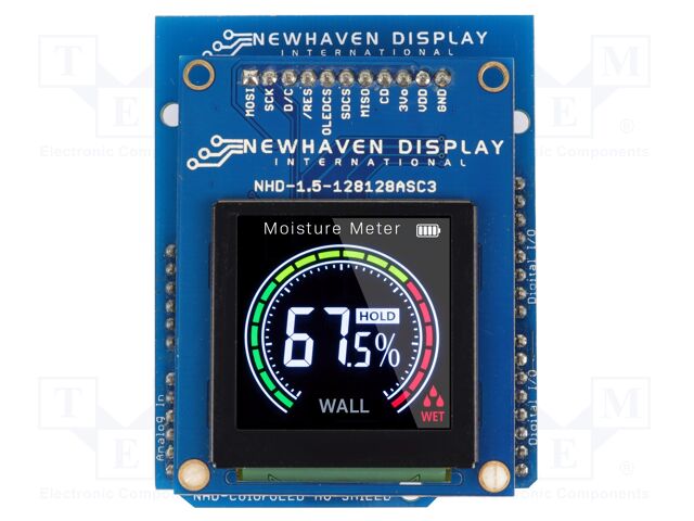 Display: OLED; 128x128; Dim: 68.6x44.5x13.6mm; Controller: SSD1351