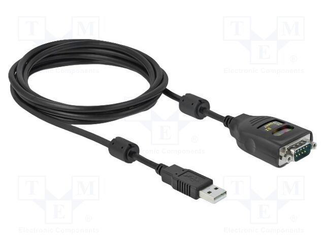 USB to RS232 converter; D-Sub 9pin plug,USB C plug; 2m; black