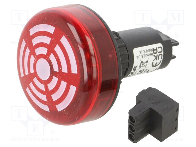 Buzzer,continuous light; 24VDC; 80dB(d=1m); IP65; red; Ø22.5mm