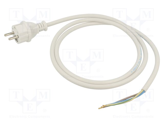 Cable; 3x1.5mm2; CEE 7/7 (E/F) plug,wires; PVC; 1.5m; white; 16A
