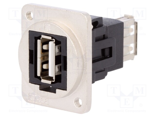 Coupler; USB A socket,both sides; FT; USB 2.0; metal; 19x24mm