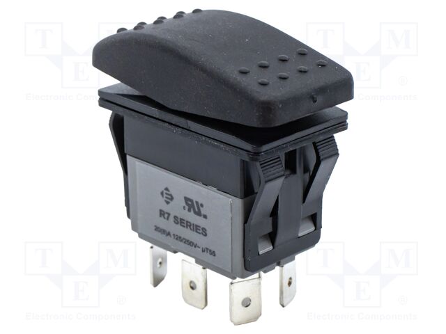 ROCKER; DP3T; Pos: 3; (ON)-OFF-(ON); 20A/125VAC; black; black; none