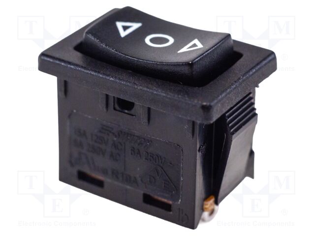 ROCKER; SP3T; Pos: 3; (ON)-ON-(OFF); 8A/250VAC; black; none; R1966