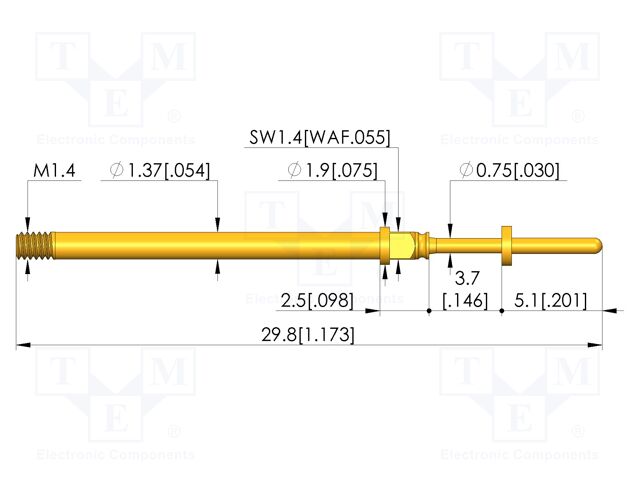 Test needle; Spring compression: 3.5mm; 3.7mm; 5A; CuBe; Ø: 0.8mm