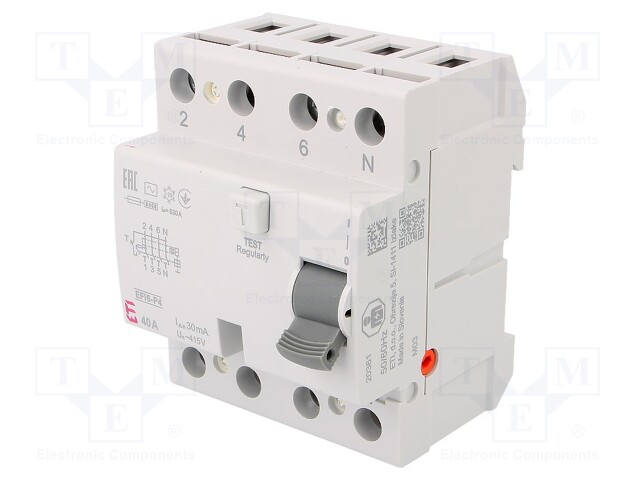 RCD breaker; Inom: 40A; Ires: 30mA; Poles: 4; 230/400V; DIN; IP20