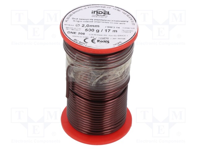 Coil wire; single coated enamelled; 2mm; 500g; -65÷200°C; Core: Cu