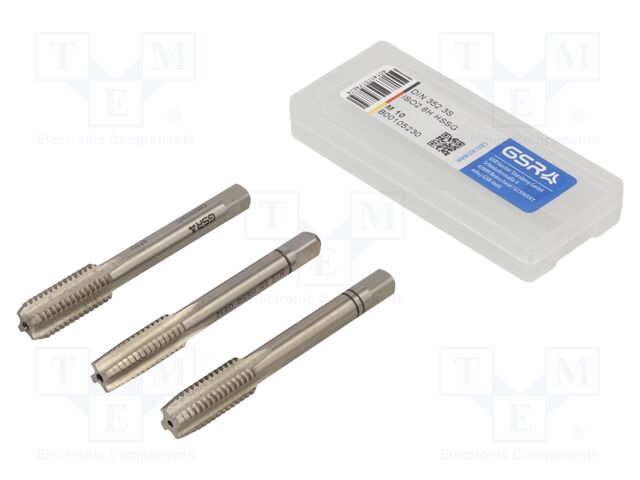 Tap-set; M10; 1.5; L: 70mm; Holder: square,hand; 5.5mm; 3pcs.