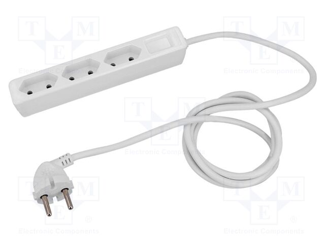 Extension lead; 2x1mm2; Sockets: 3; PVC; white; 1.4m; 16A