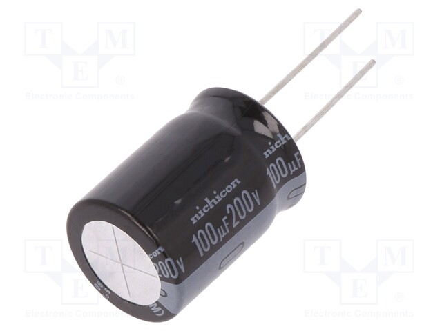 Capacitor: electrolytic; THT; 100uF; 200VDC; Ø18x25mm; Pitch: 7.5mm
