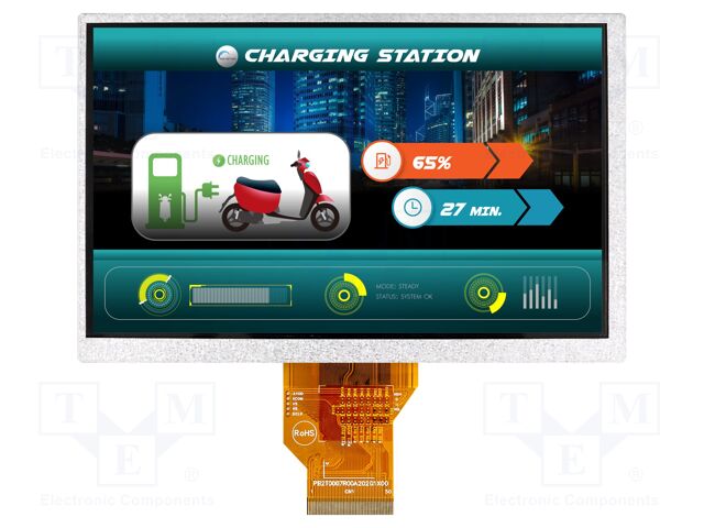 Display: TFT; 7"; 800x480; Illumin: LED; Dim: 165x100x5.75mm