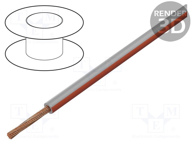 Wire; FLRY-B; stranded; Cu; 0.5mm2; PVC; grey-red; 60V; 100m; Class: 5