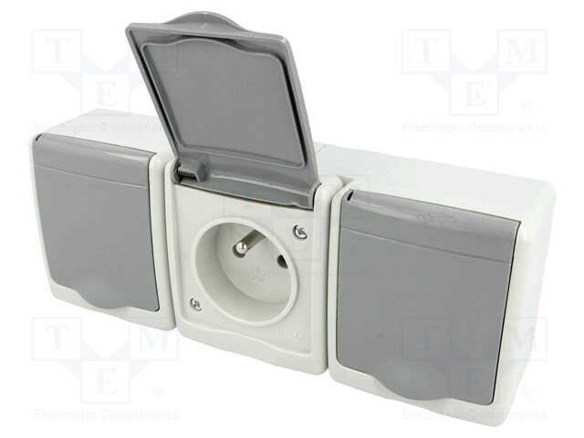 Connector: AC supply; socket; Layout: 2P+PE; grey; 250VAC; 16A; IP44